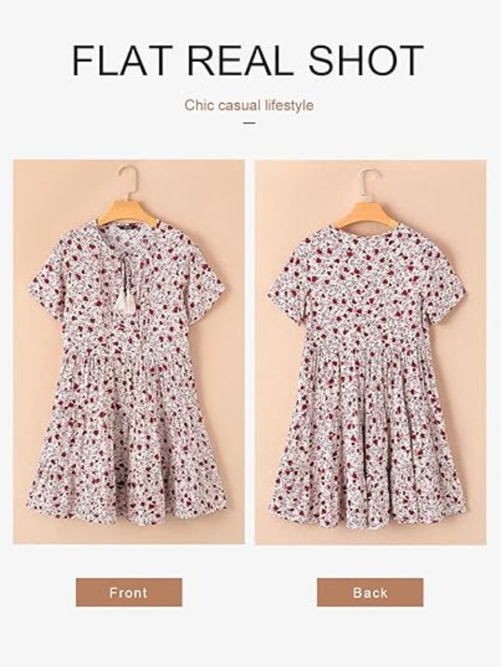 Dokotoo Summer Casual Boho Floral V Neck Short Sleeve Sundress Women's Large - Picture 3 of 13